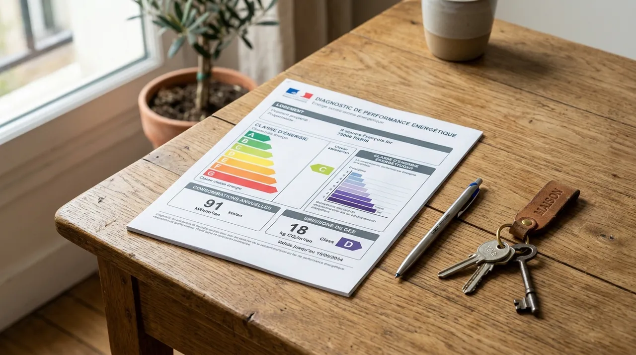 Diagnostic de performance énergétique posé sur un bureau