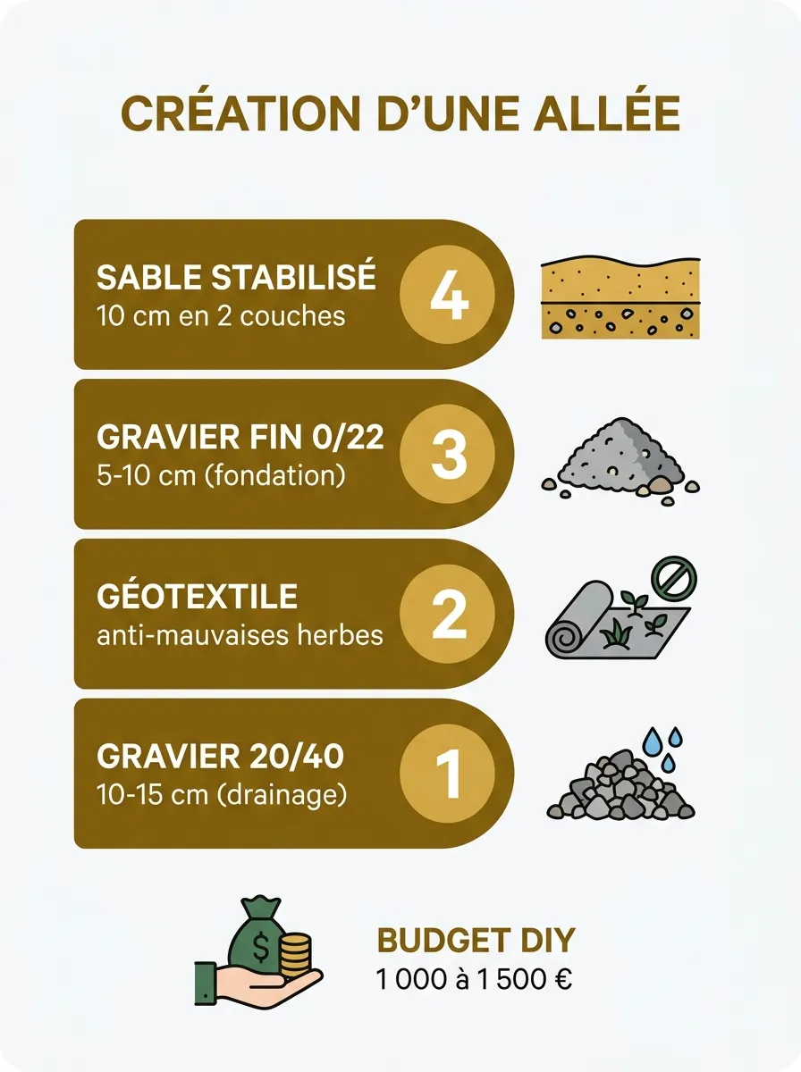 Infographie : les couches de matériaux pour un terrain de pétanque
