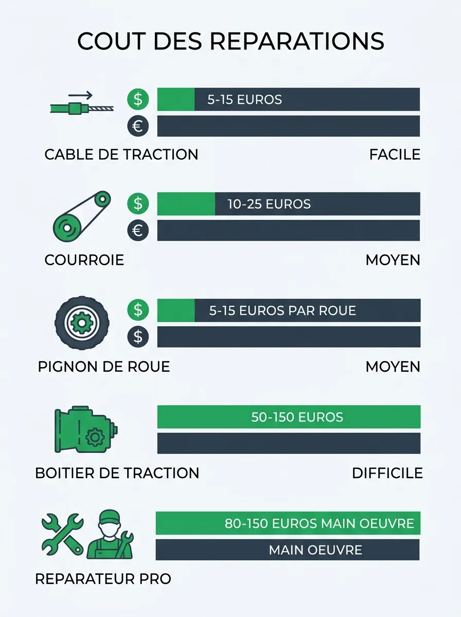 Infographie : coût des réparations de traction de tondeuse