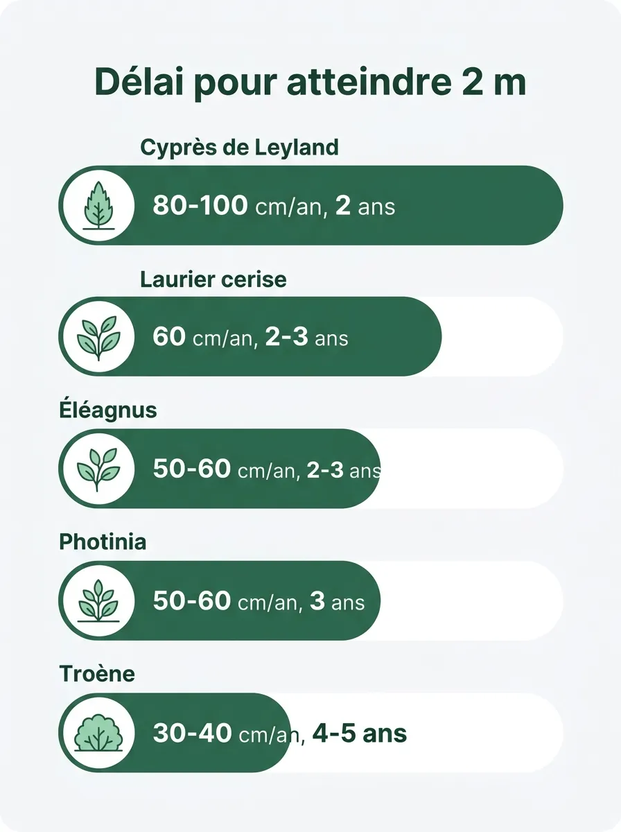 Infographie : délai de croissance des arbres brise-vue