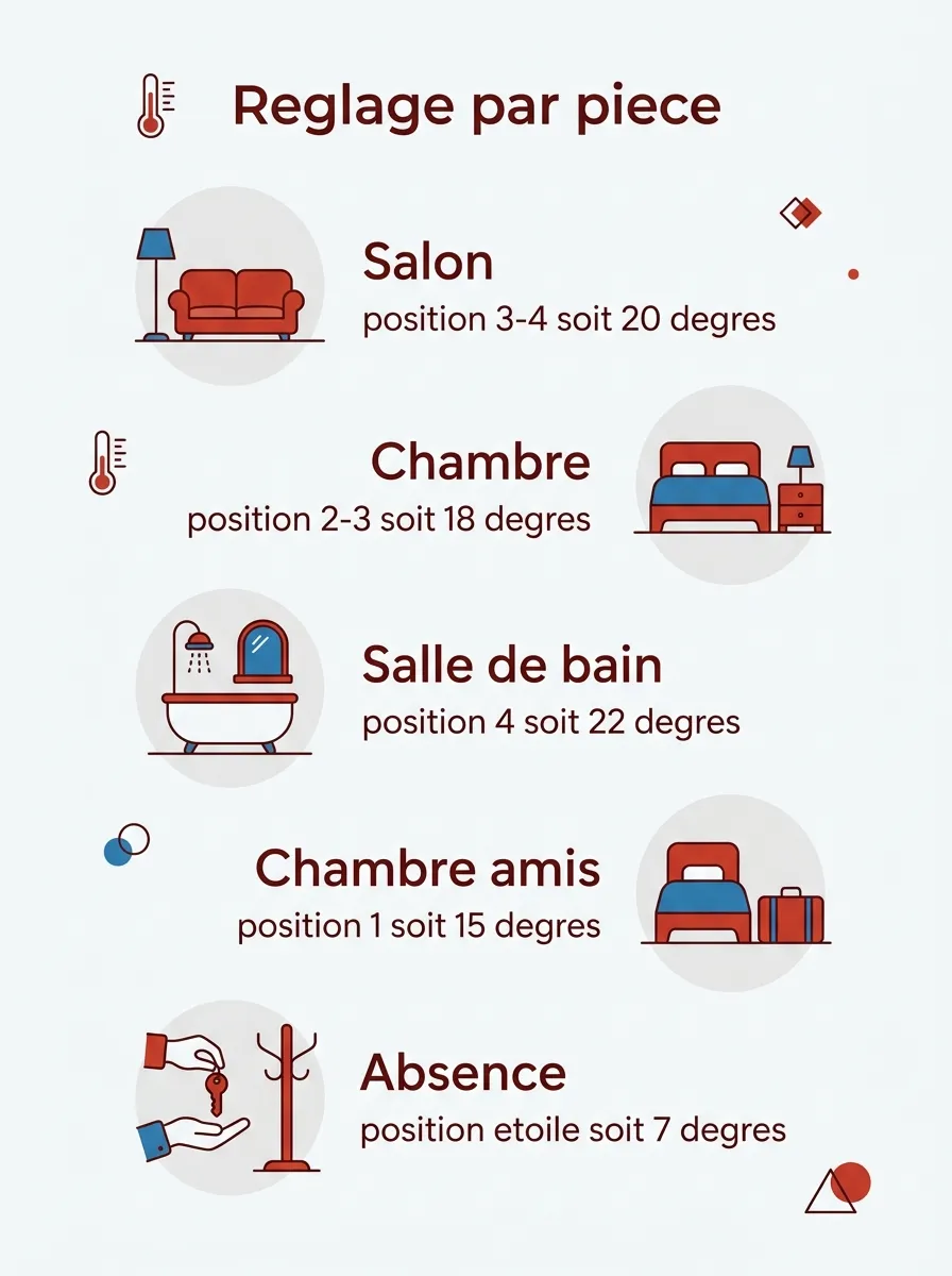Infographie : réglage du robinet thermostatique pièce par pièce