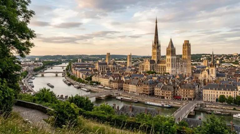 Vue panoramique de Rouen avec la cathédrale et la Seine