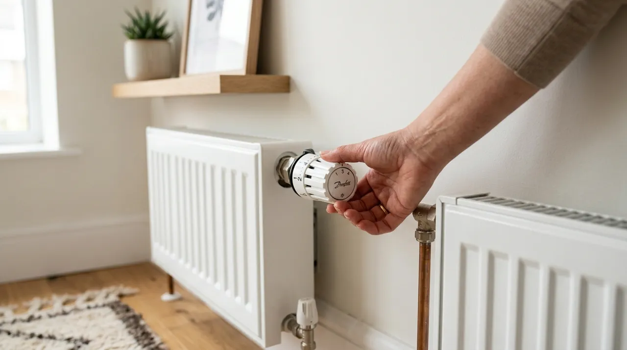 Robinet thermostatique sur un radiateur avec graduation de 1 à 5