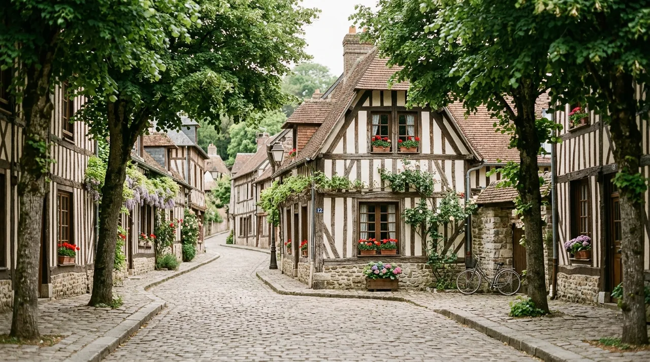 Rue calme bordée de maisons à colombages à Rouen