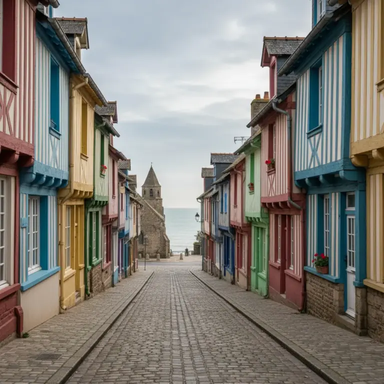 Rue calme avec maisons à colombages à Deauville