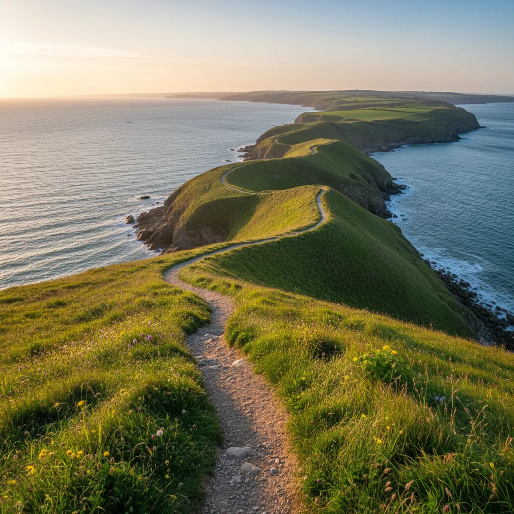 Sentier de randonnée calme le long des falaises normandes près d'Étretat