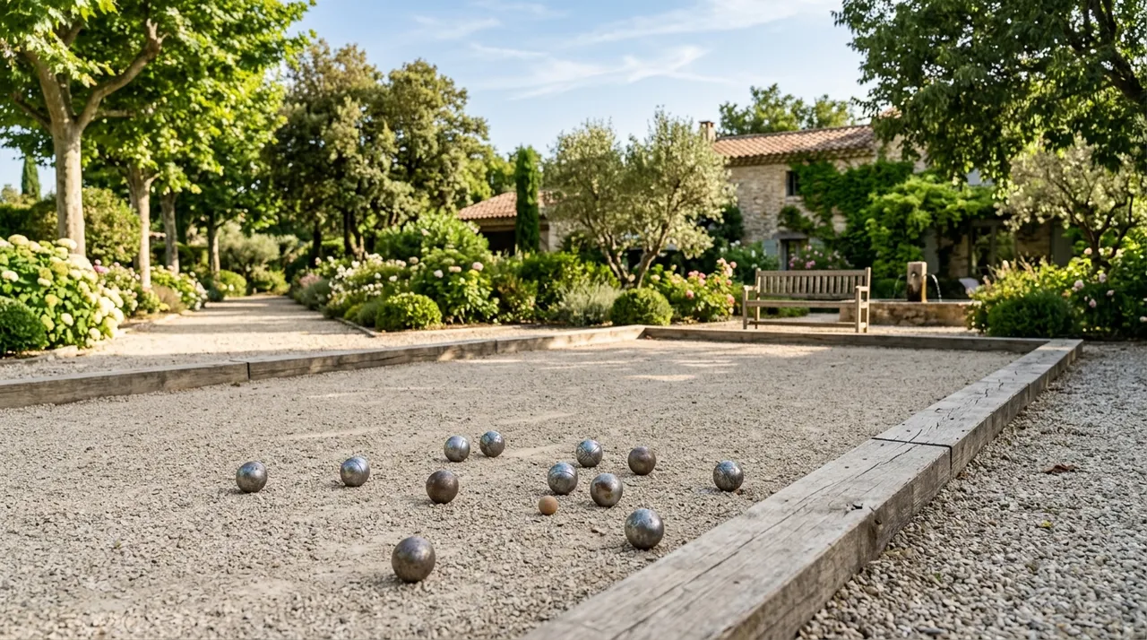 Terrain de pétanque aménagé dans un jardin