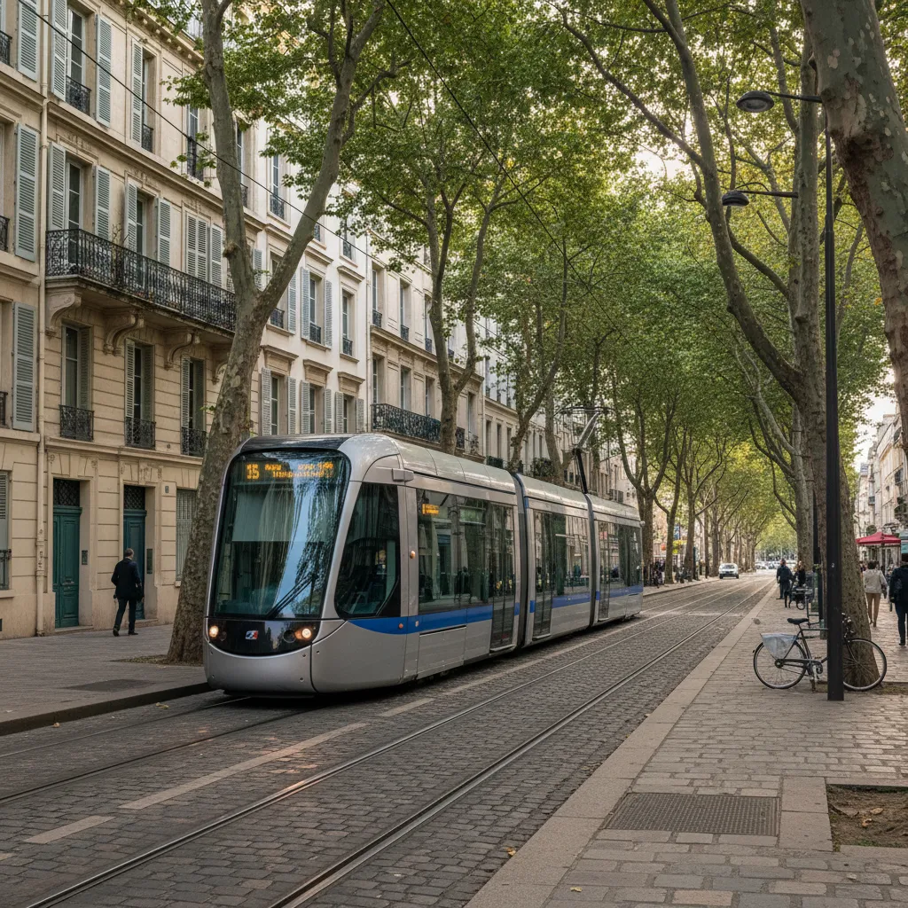Tramway traversant un quartier résidentiel d'Orléans