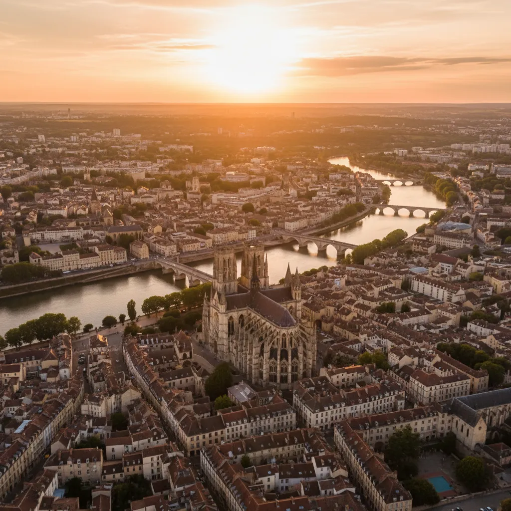 Vue panoramique d'Orléans avec la cathédrale et la Loire
