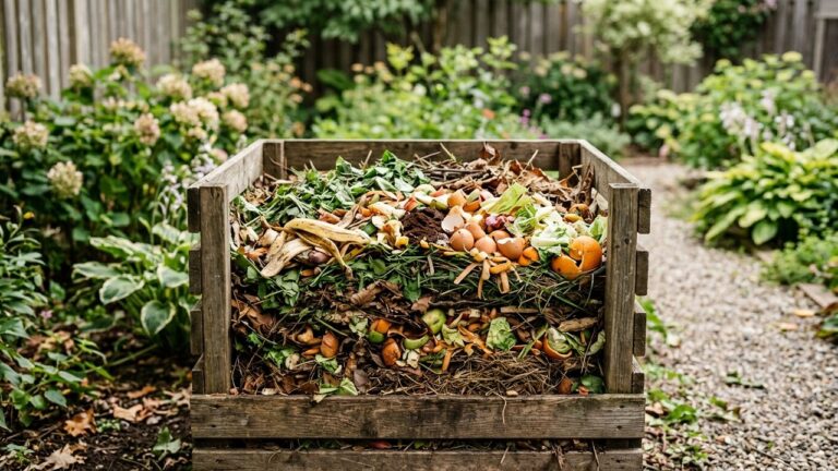Bac de compost rempli de déchets de cuisine et matières organiques