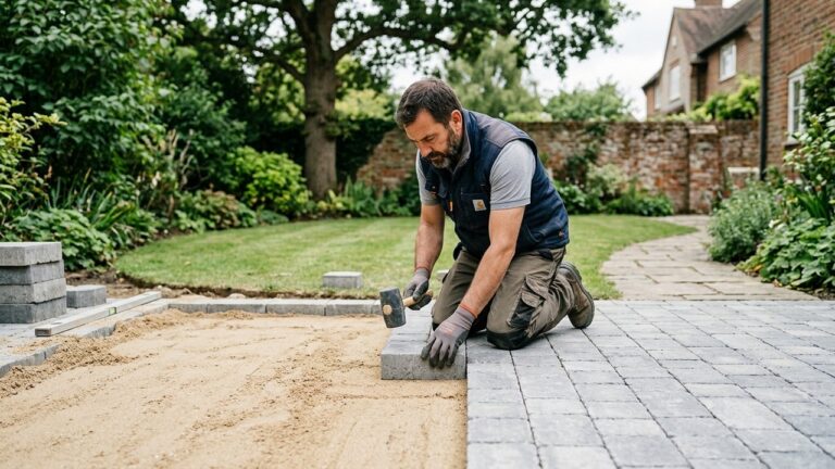Pose de pavés béton sur lit de sable