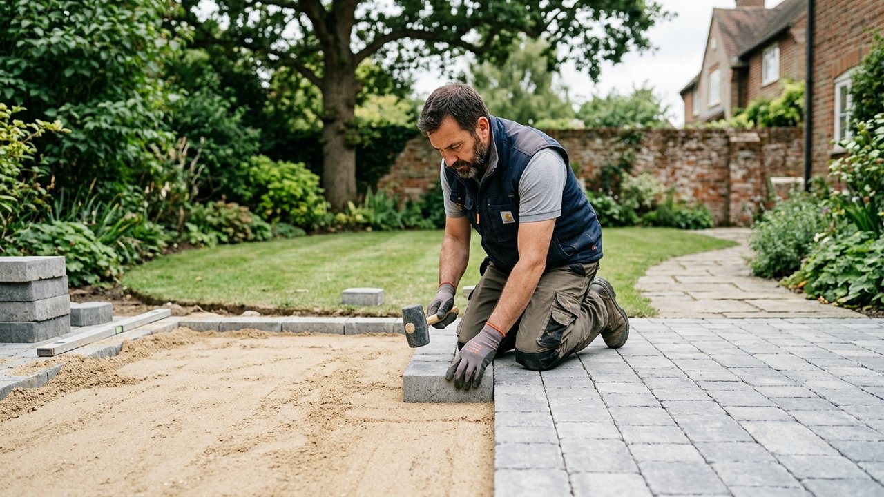 Pose de pavés béton sur lit de sable
