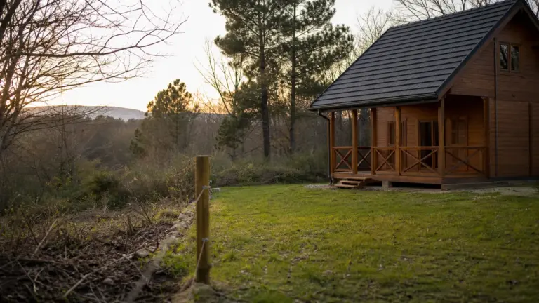 Chalet en bois près d'un terrain rural non aménagé