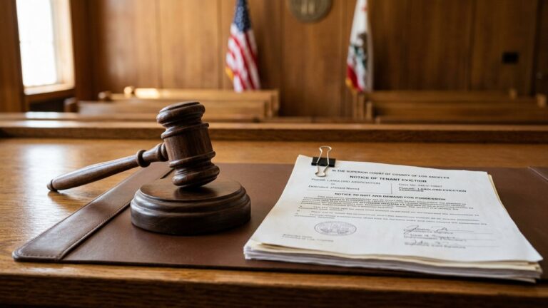 Marteau de juge avec documents juridiques sur l'expulsion locative
