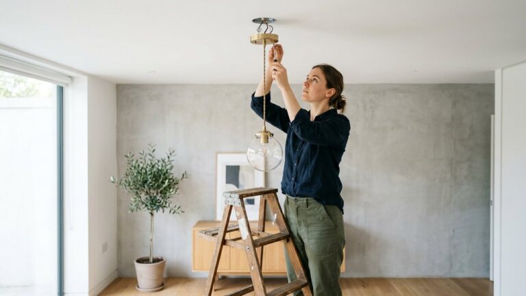 Installation d'une suspension luminaire au plafond